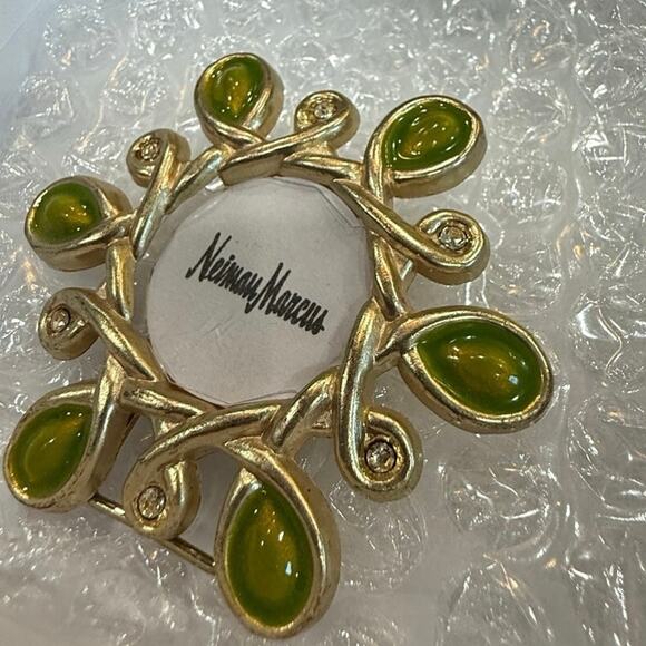 Vintage Jay Strongwater Mini Picture Frame & Brooch Neiman Marcus Green Gold - Picture 1 of 11